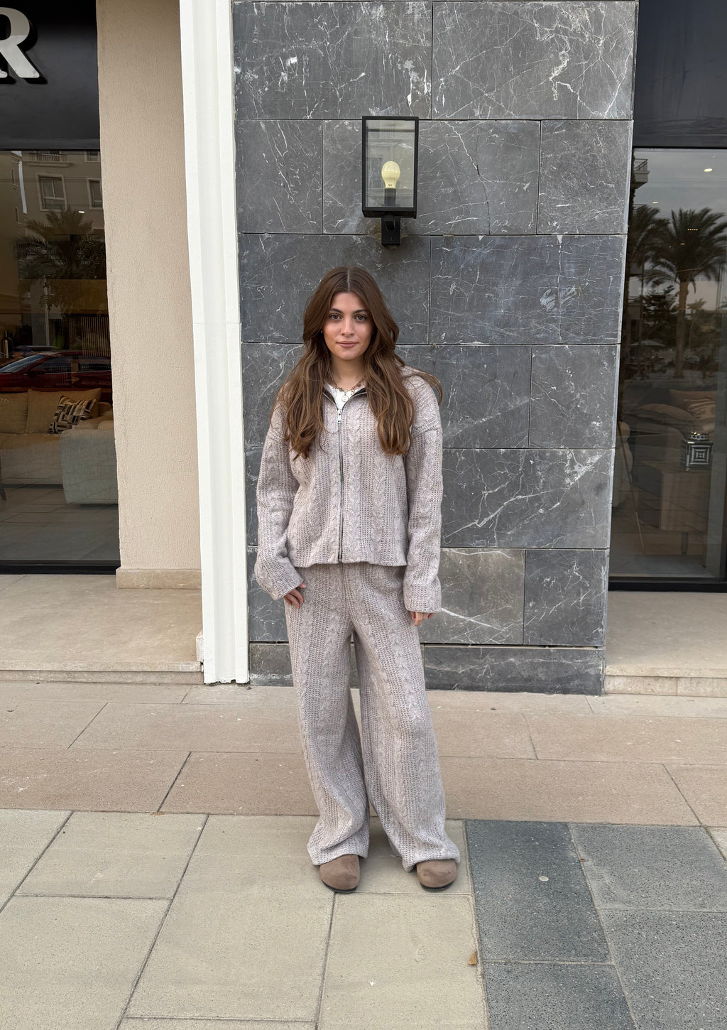 Zip Knit Set in Beige