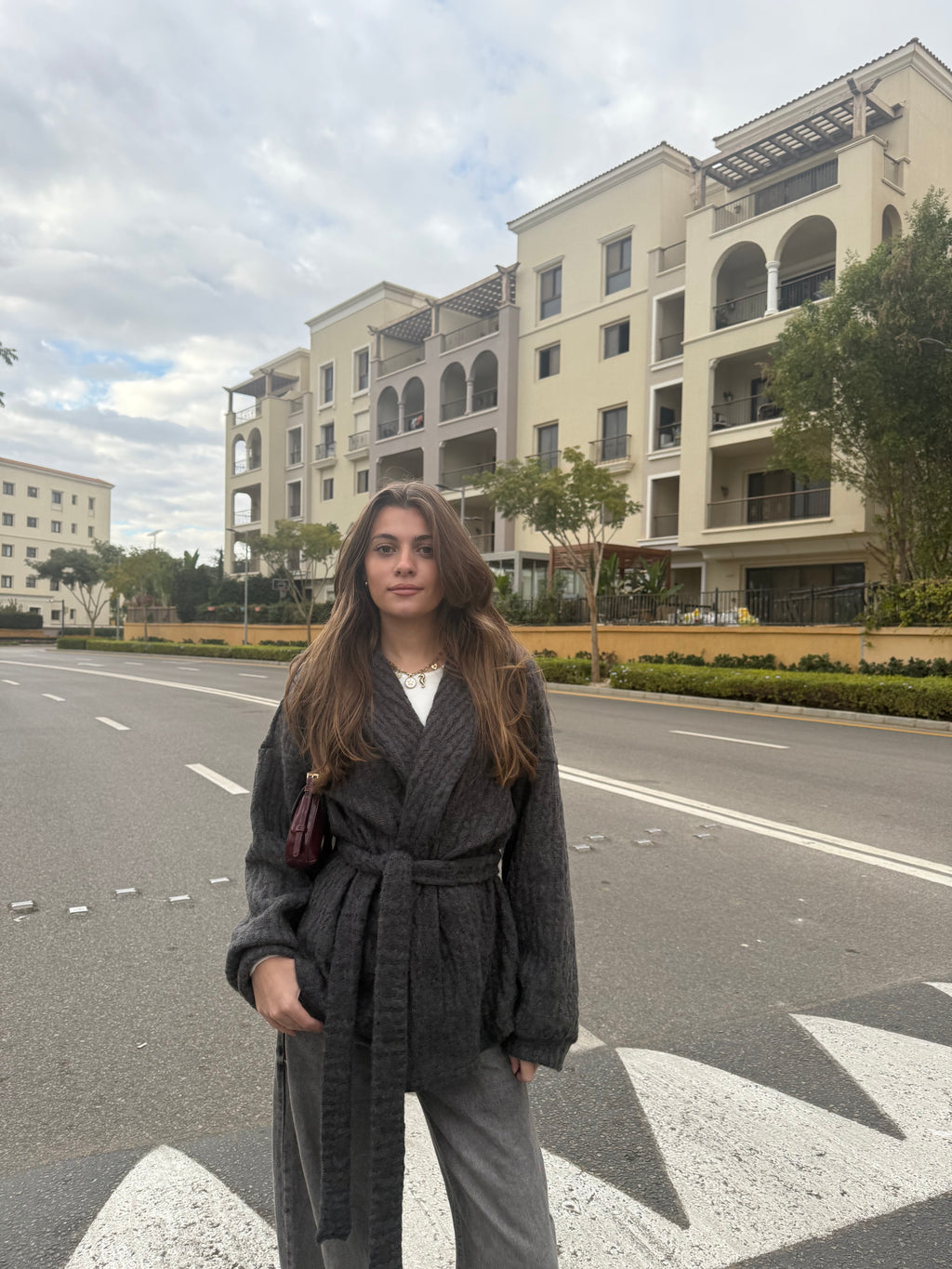 Belted Knit Cardigan in Gray