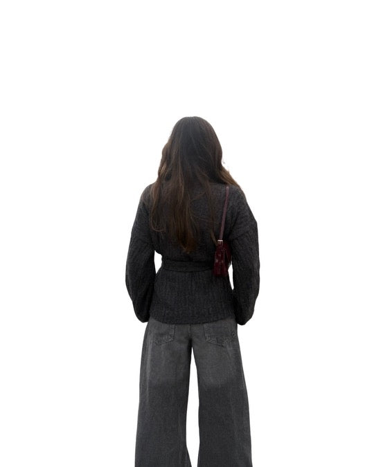 Belted Knit Cardigan in Gray