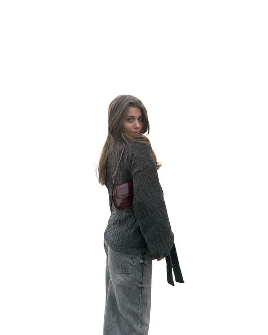 Belted Knit Cardigan in Gray