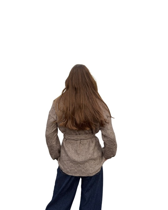 Belted Knit Cardigan in Brown